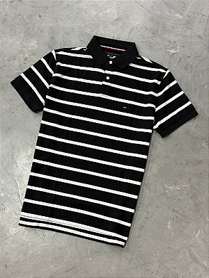 POLO TOMMY HILFIGER LISTRADA PRETA/BRANCA