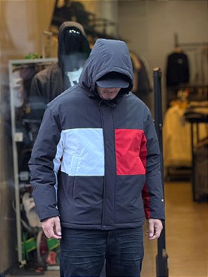 JAQUETA TOMMY HILFIGER PUFFER FLAG LOGO PRETA