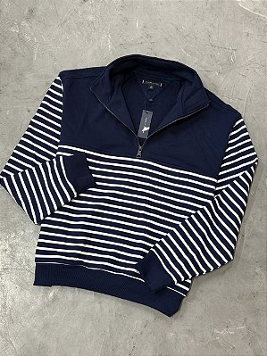 JAQUETA MEIO ZIPER TOMMY HILFIGER LISTRADA AZUL