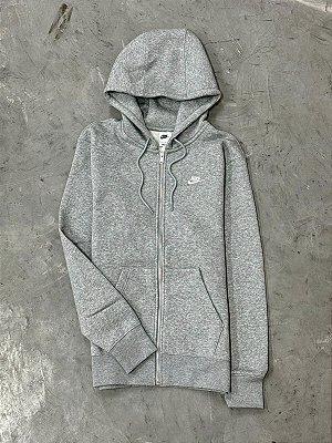 MOLETOM NIKE CLUB FLANELADA CINZA ZIPER METAL