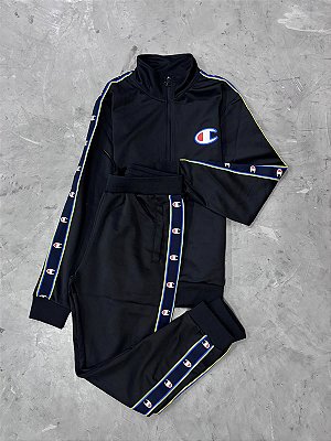 CONJUNTO CHAMPION ACTIVE TRACKSUIT C TAPE (PRETO)