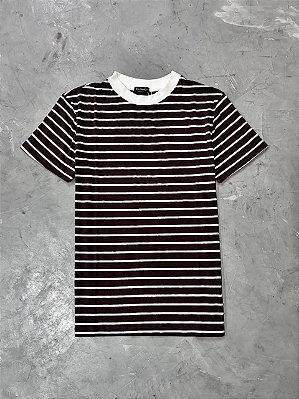 Camiseta Ermek Slim Listrada de Algodão (Marrom/Branca)