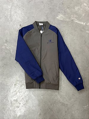 JAQUETA CHAMPION ACTIVE BOMBER LOGO PATCH (CINZA/AZUL ROYAL)