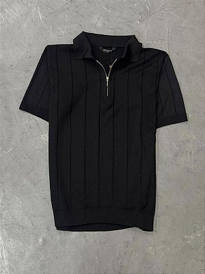Polo Boxer Canelada Meio Zíper (Preta)