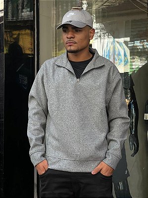 MOLETOM MEIO ZIPER BOXER PADRÃO ZARA CINZA