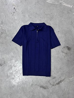 Polo Boxer Canelada Meio Zíper (Azul Marinho)