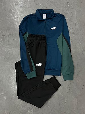 CONJUNTO PUMA ESS BLOCK POLY SUIT (AZUL MARINHO/VERDE AGUA)
