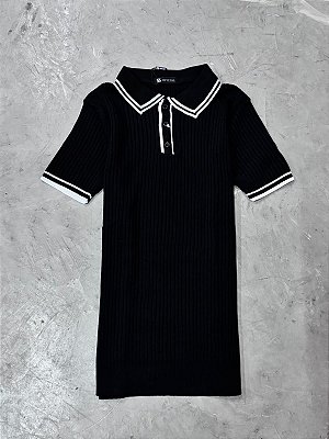 Polo Texturizada Contraste Preto