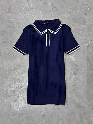 Polo Texturizada Contraste Azul Marinho
