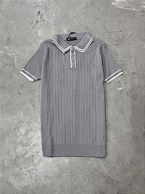 Polo Texturizada Contraste Cinza