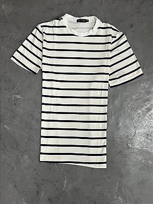 CAMISETA LISTRADINHA CELANI (BRANCA/AZUL MARINHO)