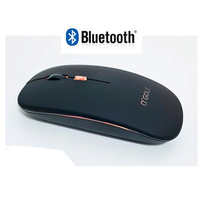 Mouse sem Fio Bluetooth E Wireless Usb Recarregável - A'gold Ms-03 - Multiuso - Silencioso com LED - Preto