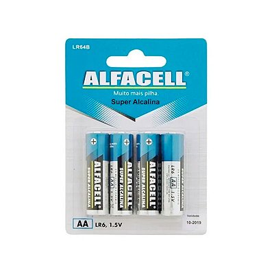 Pilha Alcalina AA Alfacell 1.5V - Blister com 4 Unidades