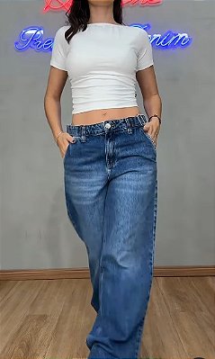 Calça Jeans Wide Leg Com Regulador no Cós  Revanche