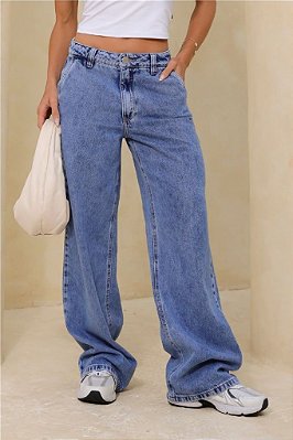 Calça Jeans Wide Leg Bolso Faca Feminina Revanche