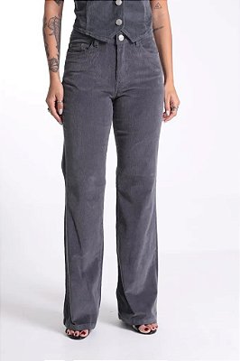 Calça Flare Veludo Feminino Revanche Cor Chumbo