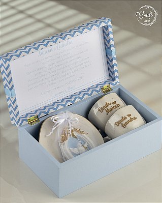 Caixa convite para padrinhos - Xícaras personalizadas e moldura
