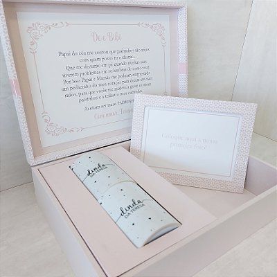 Caixa convite para padrinhos – porta-retratos, aromatizador e canecas personalizadas