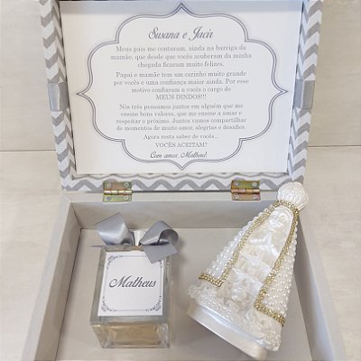 Caixa convite para padrinhos – N. S. Aparecida e aromatizador