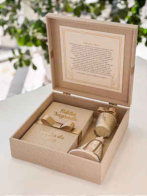 Caixa convite para padrinhos - Bíblia, vela aromática e N.S. Aparecida