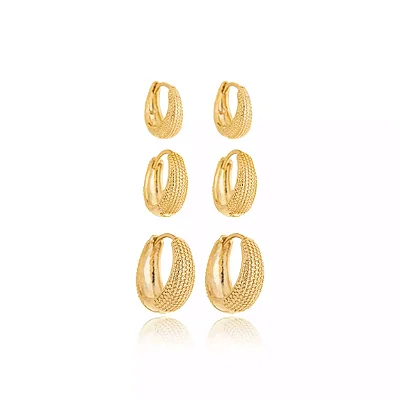 Trio de Argolas Texturizadas - Dourado