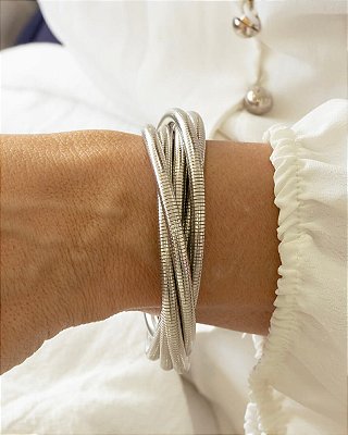 Pulseira Bracelete Fio Alemão no Ródio Branco