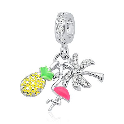 Berloque Verão Abacaxi, Flamingo e Coqueiro