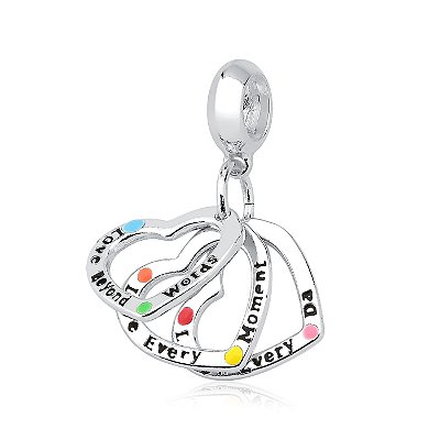 Berloque Três Corações -“Eu te amo além das palavras” e “Cada momento, todos os dias”