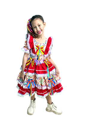 Vestido Junino Infantil BIBI Modelo 02 - Costas abertas e Elastex