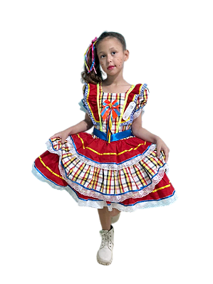 Vestido Junino Infantil BIBI Modelo 03 - Costas abertas e Elastex
