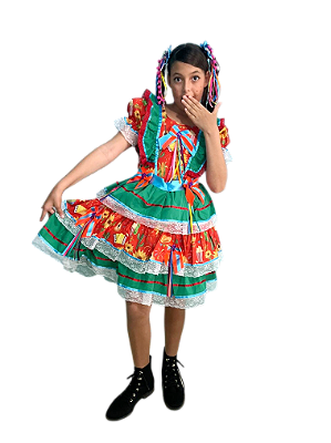 Vestido Junino Infantil BIBI Modelo 04 - Costas abertas e Elastex