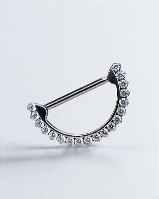 Piercing Mamilo Clicker com Zircônias Cravejadas - Titânio