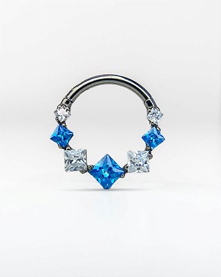 Piercing Argola Com Zircônias Azul Turquesa Titânio