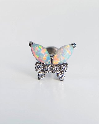 Piercing Labret Borboleta com Opala Branca - Titânio