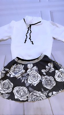 conjunto feminino infantil - camisa tricoline e saia zibeline