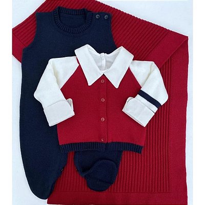 Saída de Maternidade Manarola - Bordo com Azul Marinho