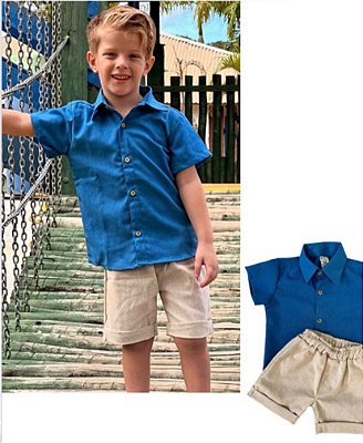 conjunto em linho azul