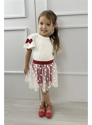Conjunto Infantil Vermelho Tule Coração