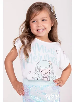 Conjunto Infantil Azul Sereia com Paetês