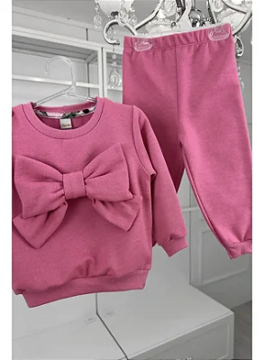 Conjunto Infantil Moletom TÉRMICO Premium Pink com Laço