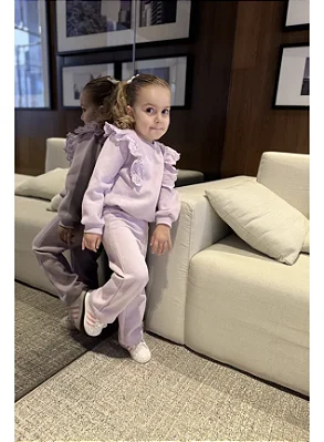 Conjunto Infantil Moletom Babado em Renda Lilás