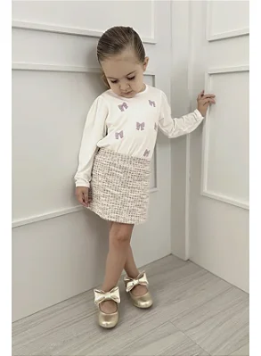 Conjunto Infantil Rosa Tweed Laços