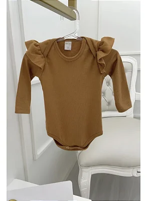 Body Bebê Infantil Marrom babado