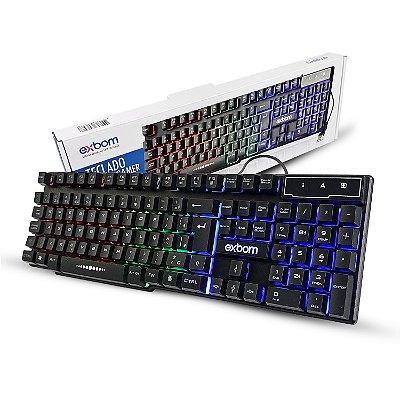 Teclado Gamer Semi-Mecânico LED RGB 107 teclas Com Fio USB Preto