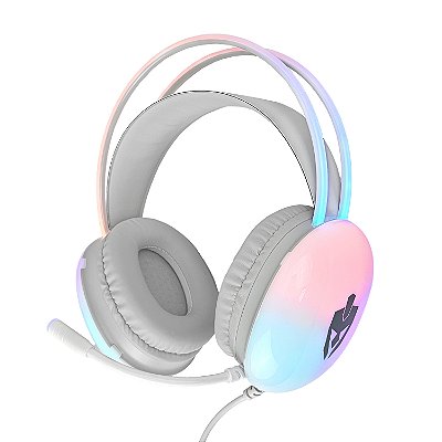 Headset Fone Gamer C/ Microfone Lumini LED RGB Branco