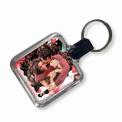 Chaveiro De Acrílico Com Foto Modelo Quadrado Presilha Preta