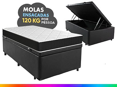 Cama Box Baú Solteiro + Colchão Molas Ensacadas Pergola Europillow 88x188x67cm