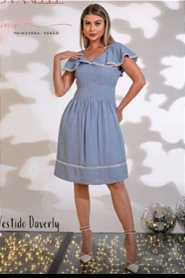 Vestido Com Babados no Ombro na cor azul marca Dvanelle