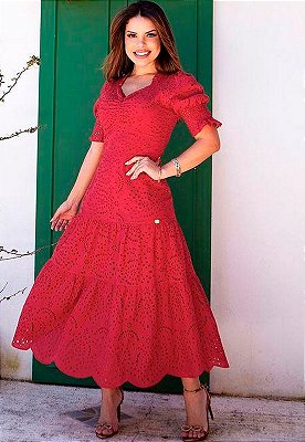 Vestido decote prinncesa lese em algodão marca D´vanelle