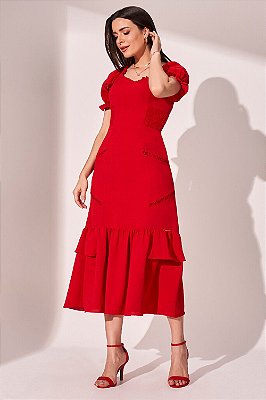 Vestido Vermelho Midi com Babados marca Fascinius 300962VM